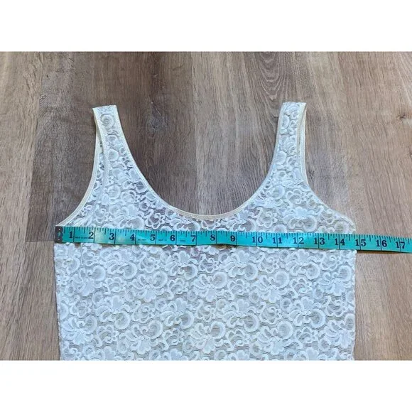 Vintage Natori White Lace Tank Top Large Sleeveless Floral Sheer Camisole - Picture 4 of 6